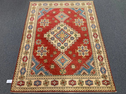 Kazak Rest Blue Multicolor 5X7 Handmade Wool Rug # 10005