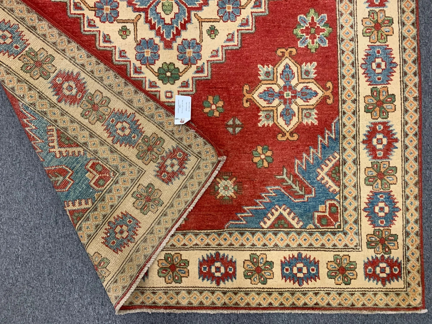 Kazak Rest Blue Multicolor 5X7 Handmade Wool Rug # 10005