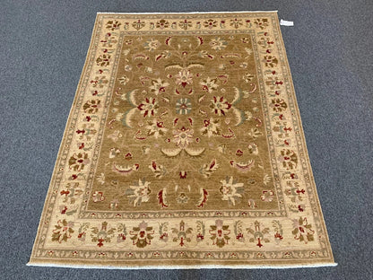 Oushak Ivory/Light Green 5X7 Handmade Wool Rug # 7995