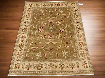 Oushak Ivory/Light Green 5X7 Handmade Wool Rug # 7995