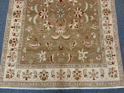 Oushak Ivory/Light Green 5X7 Handmade Wool Rug # 7995