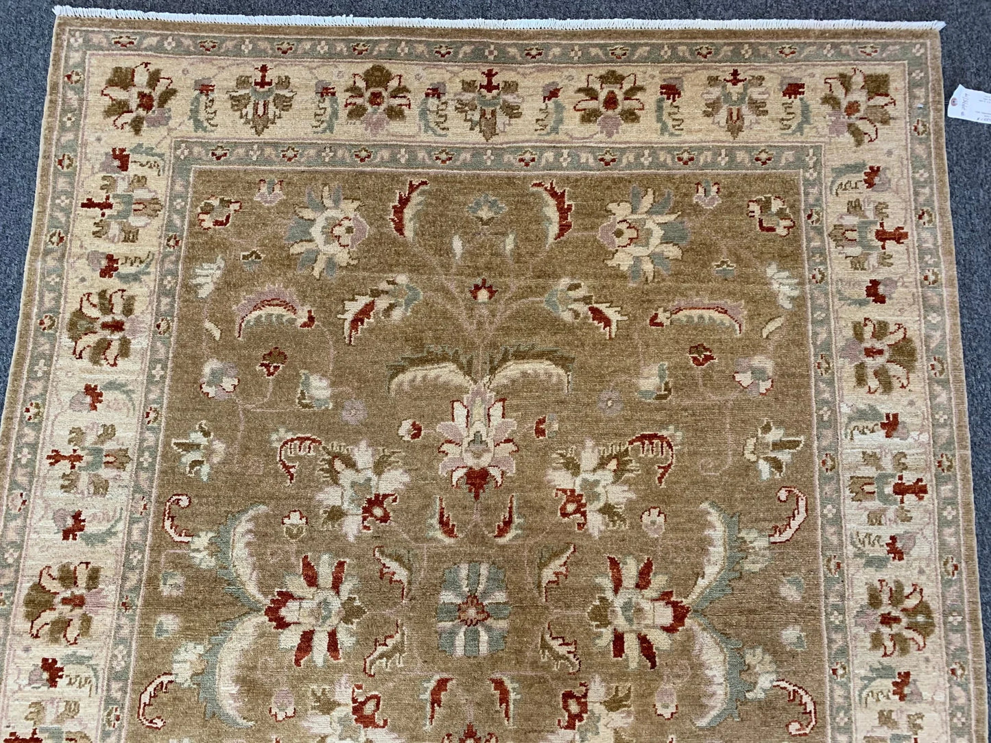 Oushak Ivory/Light Green 5X7 Handmade Wool Rug # 7995