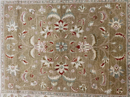 Oushak Ivory/Light Green 5X7 Handmade Wool Rug # 7995