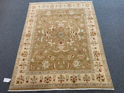 Oushak Ivory/Light Green 5X7 Handmade Wool Rug # 7995