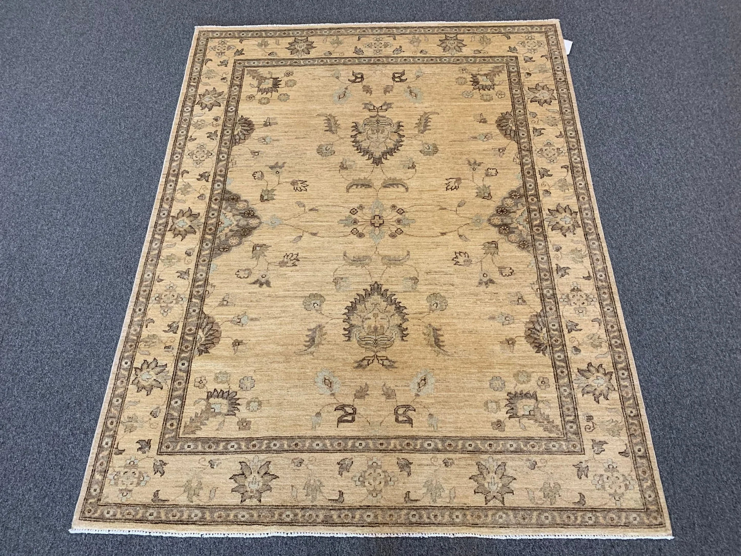 Oushak Ivory/Brown 5X7 Handmade Wool Rug # 10320