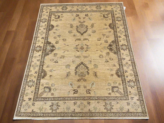 Oushak Ivory/Brown 5X7 Handmade Wool Rug # 10320