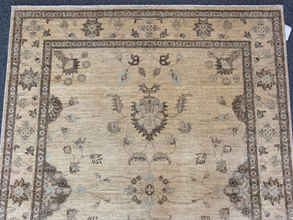 Oushak Ivory/Brown 5X7 Handmade Wool Rug # 10320