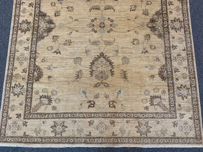 Oushak Ivory/Brown 5X7 Handmade Wool Rug # 10320