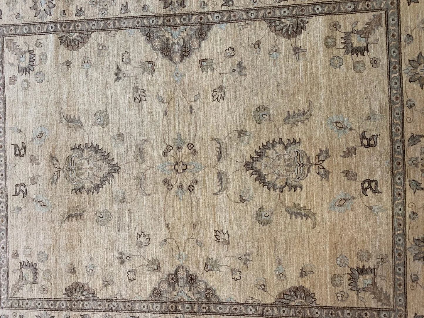 Oushak Ivory/Brown 5X7 Handmade Wool Rug # 10320