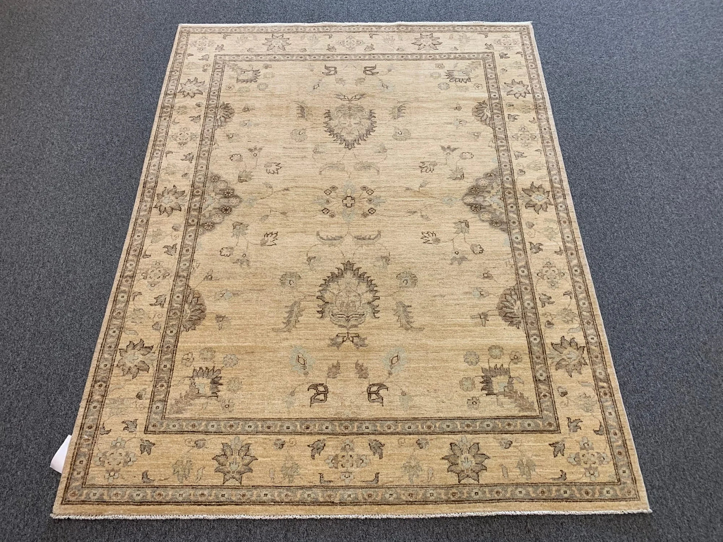 Oushak Ivory/Brown 5X7 Handmade Wool Rug # 10320