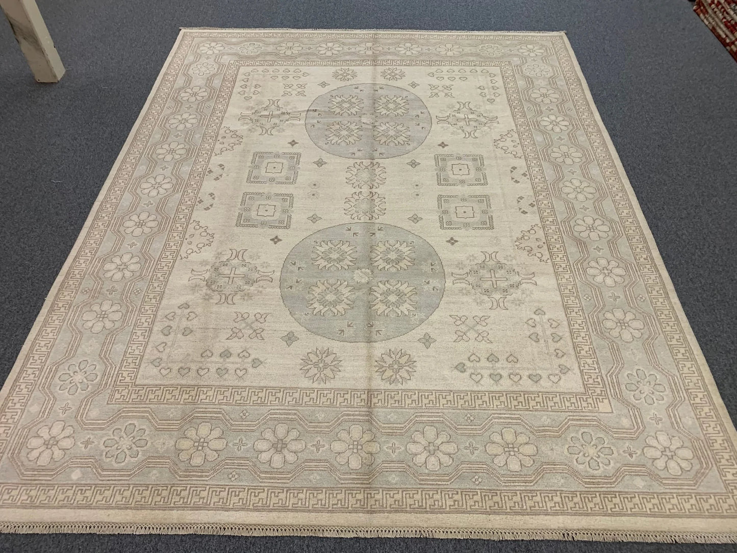 Beige, Soft Gray 8X10 Oushak Handmade Wool Rug # 11519