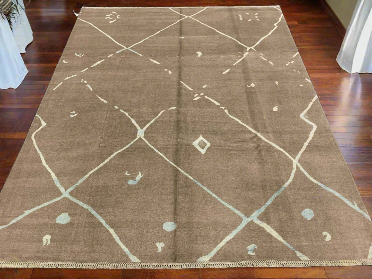 Light Blue/Brown 8X10 Modern Natural Wool Color Handmade Rug # 11478