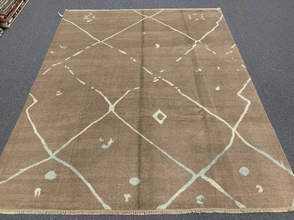 Light Blue/Brown 8X10 Modern Natural Wool Color Handmade Rug # 11478