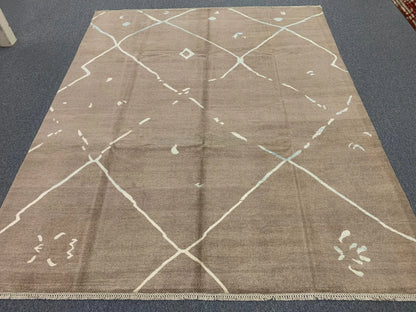 Light Blue/Brown 8X10 Modern Natural Wool Color Handmade Rug # 11478