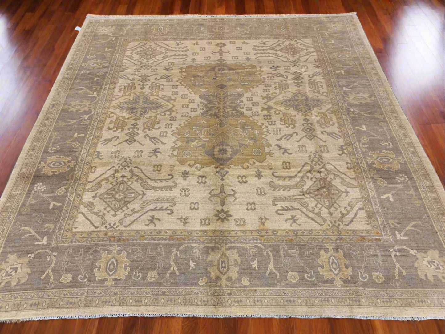 9X9 Oushak Soft Ivory Brown Handmade Wool Rug # 11181