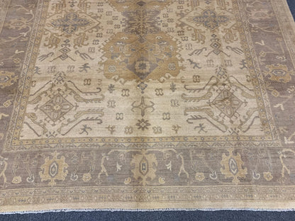 9X9 Oushak Soft Ivory Brown Handmade Wool Rug # 11181