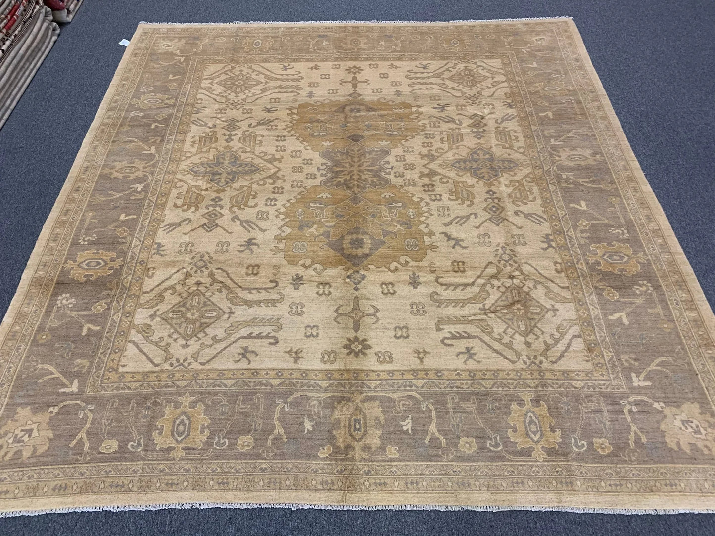 9X9 Oushak Soft Ivory Brown Handmade Wool Rug # 11181