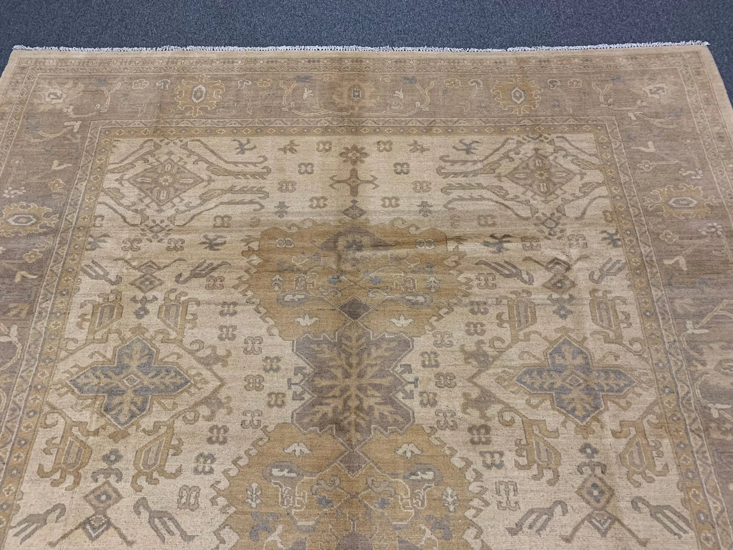 9X9 Oushak Soft Ivory Brown Handmade Wool Rug # 11181