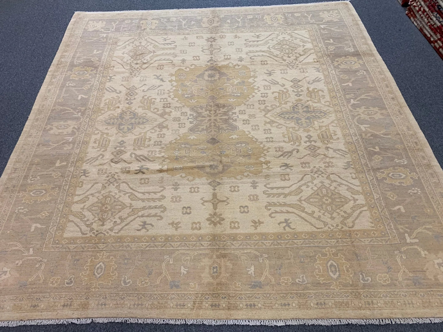 9X9 Oushak Soft Ivory Brown Handmade Wool Rug # 11181