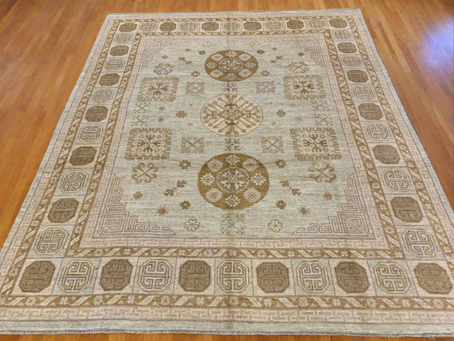 Beige/Soft Green 8X10 Oushak Handmade Wool Rug # 11200