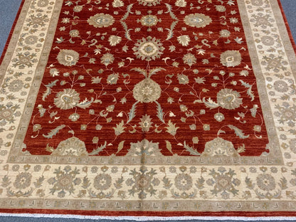 Rest/Ivory Oushak 9X12 Handmade Wool Rug # 7918