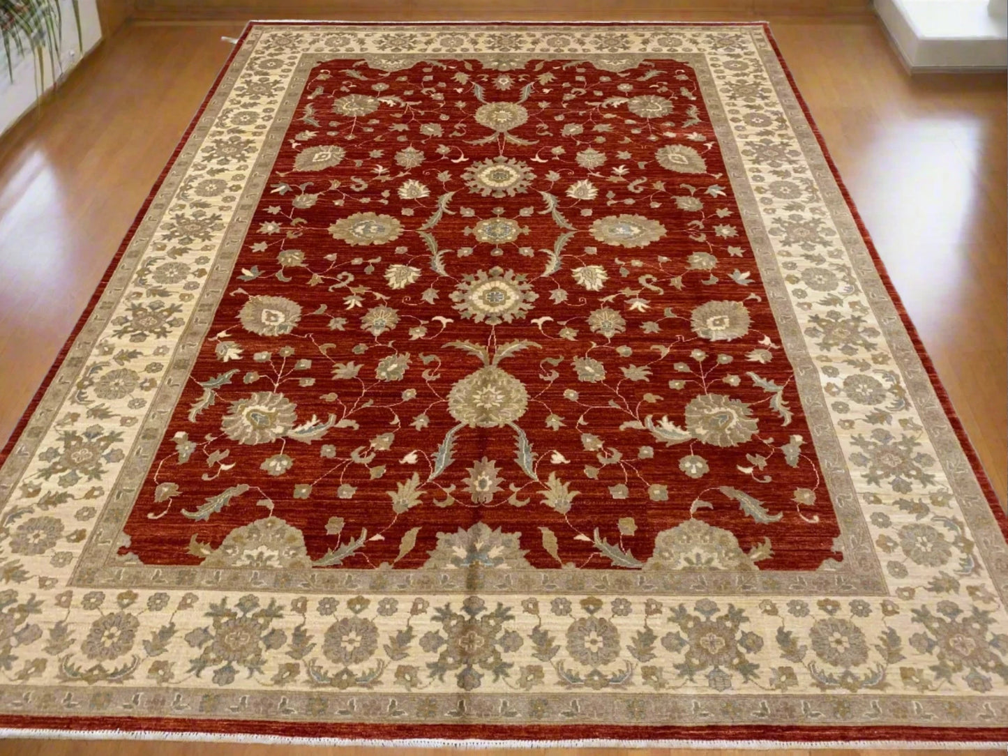 Rest/Ivory Oushak 9X12 Handmade Wool Rug # 7918