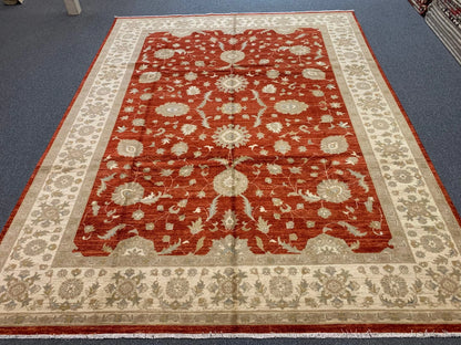 Rest/Ivory Oushak 9X12 Handmade Wool Rug # 7918