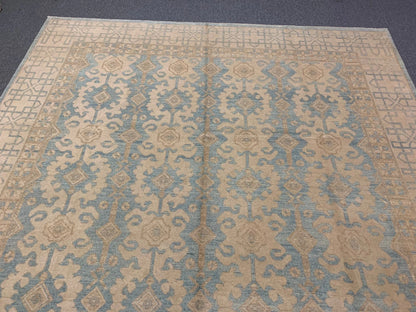 Light Blue Oushak 10X14 Handmade Wool Rug # 10883