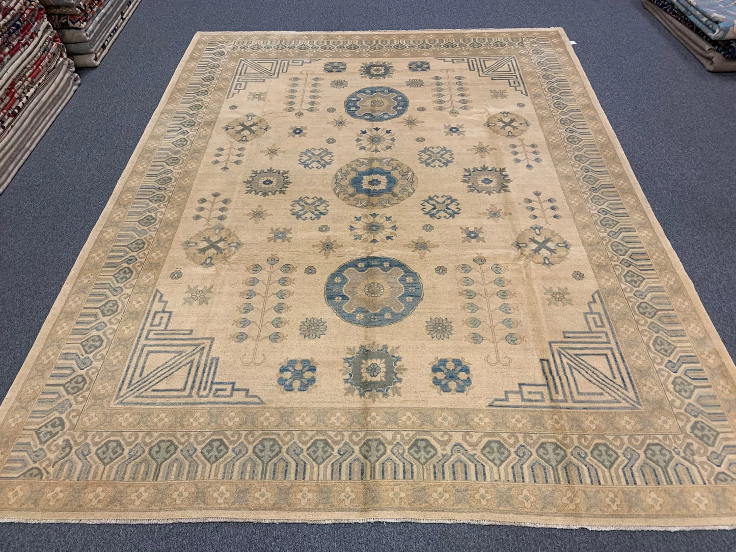 Ivory/Gold Oushak 9X12 Handmade Wool Rug # 11164