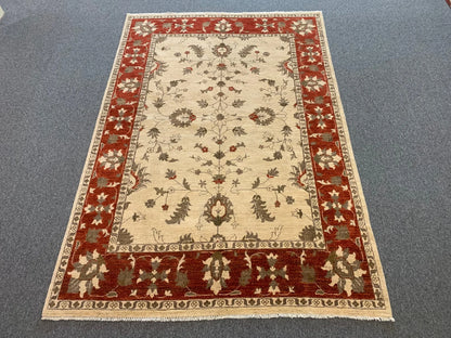 Ivory/Rest Oushak 6X8 Handmade Wool Rug # 8710