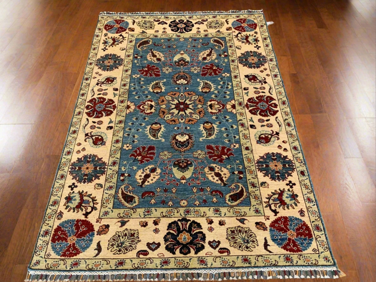 Light Blue Floral Mahal 6X8 Handmade Wool Rug # 11604