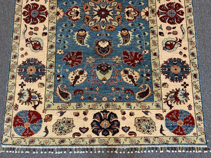 Light Blue Floral Mahal 6X8 Handmade Wool Rug # 11604