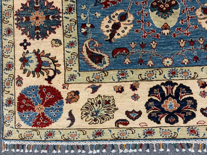 Light Blue Floral Mahal 6X8 Handmade Wool Rug # 11604