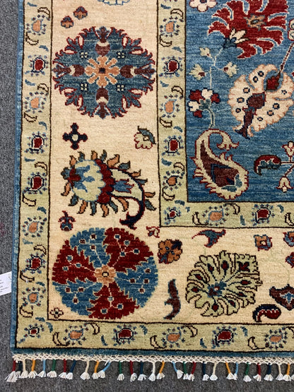 Light Blue Floral Mahal 6X8 Handmade Wool Rug # 11604