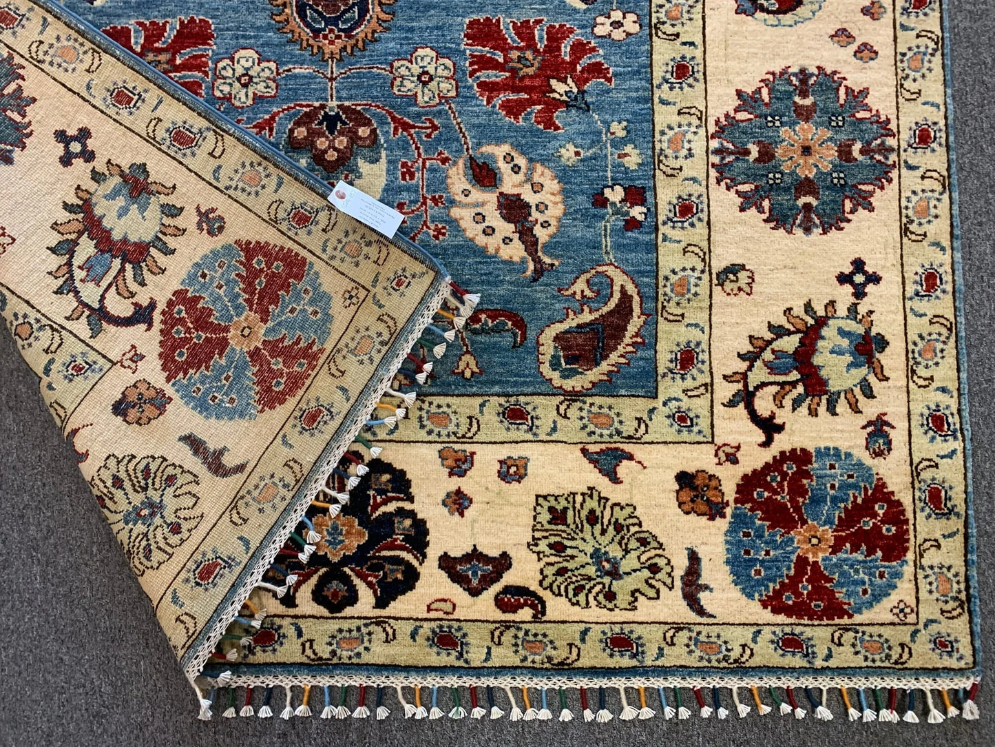 Light Blue Floral Mahal 6X8 Handmade Wool Rug # 11604