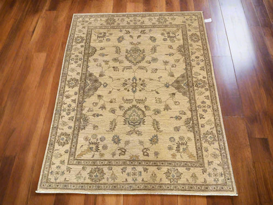 Oushak Ivory/Brown 5X7 Handmade Wool Rug # 10252