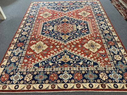 Red/Navy Blue 9X12 Medallion Handmade Wool Rug # 11100