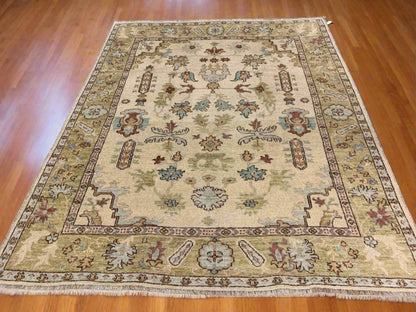 8X10 Oushak Beige/Green Handmade Wool Rug # 7176