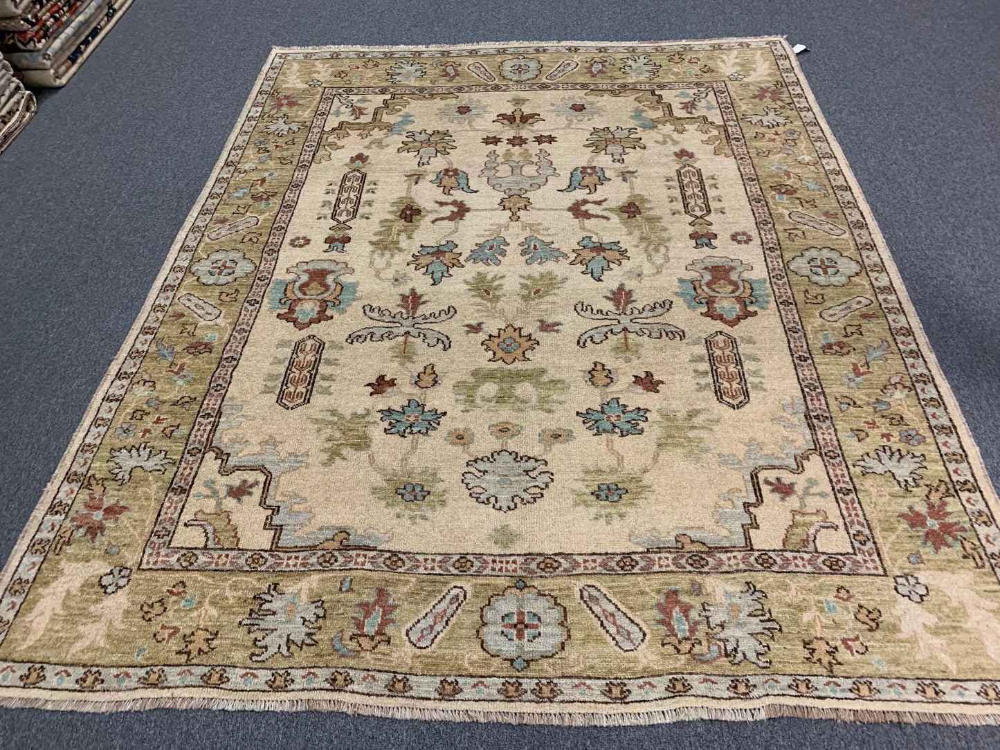 8X10 Oushak Beige/Green Handmade Wool Rug # 7176