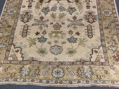 8X10 Oushak Beige/Green Handmade Wool Rug # 7176