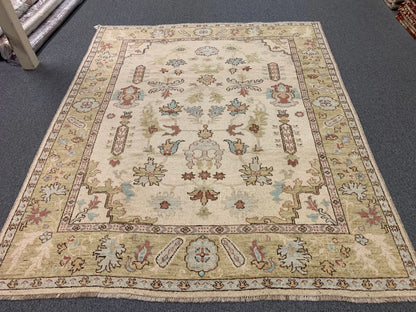 8X10 Oushak Beige/Green Handmade Wool Rug # 7176