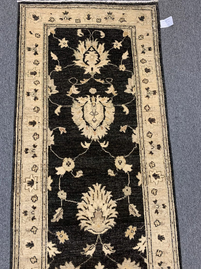 Oushak Black 2' 7"X10' Handmade Wool Runner Rug # 10289