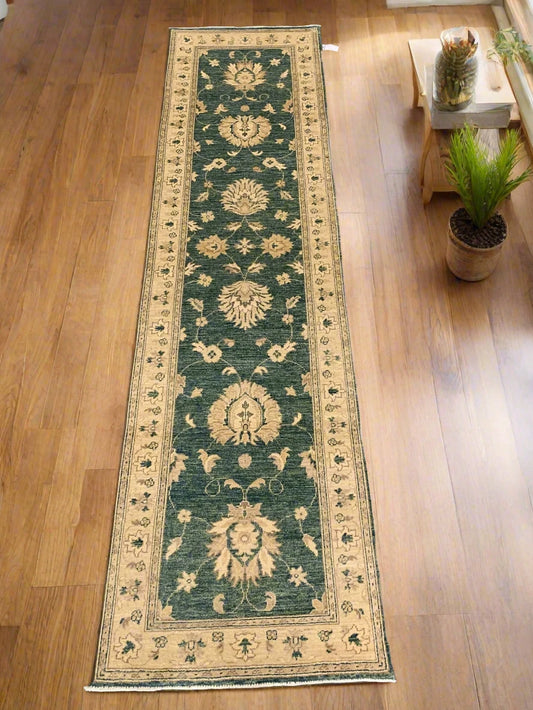 Oushak Green 2' 7"X10' Handmade Wool Runner Rug # 10614