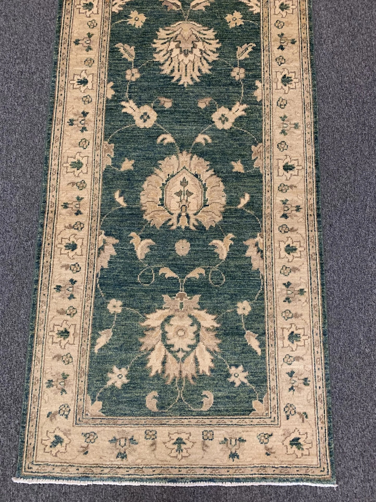 Oushak Green 2' 7"X10' Handmade Wool Runner Rug # 10614