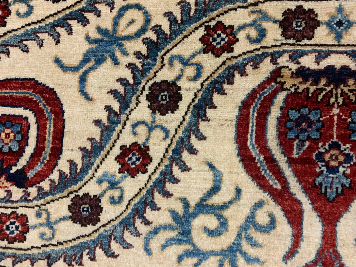 Suzani Beige Red Multi-color 8X10 Handmade Wool Rug # 11814