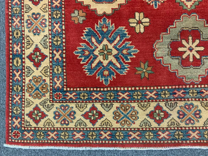 Kazak Rest Blue Multicolor 5X7 Handmade Wool Rug # 10392