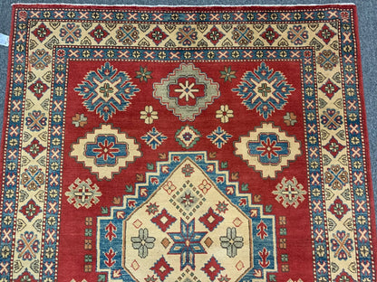 Kazak Rest Blue Multicolor 5X7 Handmade Wool Rug # 10392