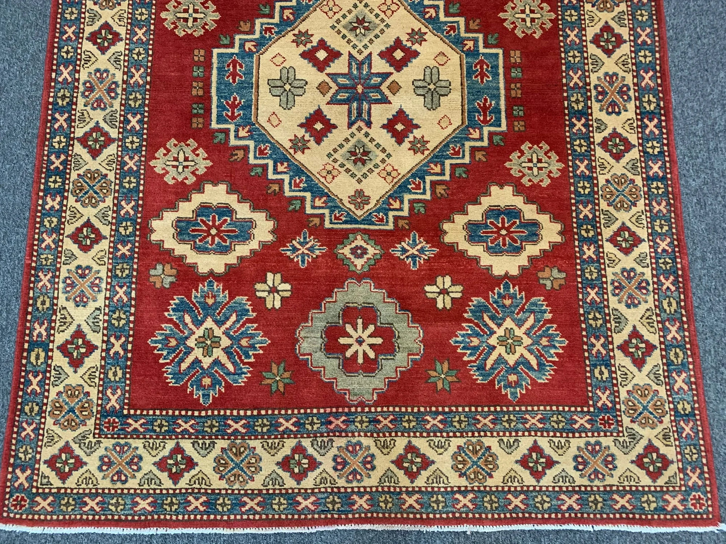 Kazak Rest Blue Multicolor 5X7 Handmade Wool Rug # 10392