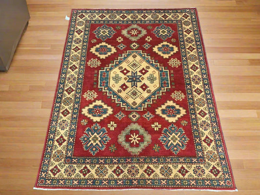 Kazak Rest Blue Multicolor 5X7 Handmade Wool Rug # 10392