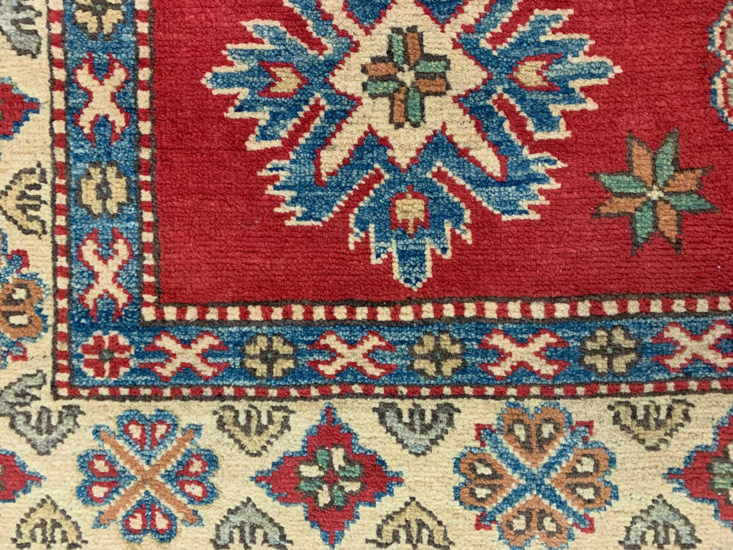 Kazak Rest Blue Multicolor 5X7 Handmade Wool Rug # 10392